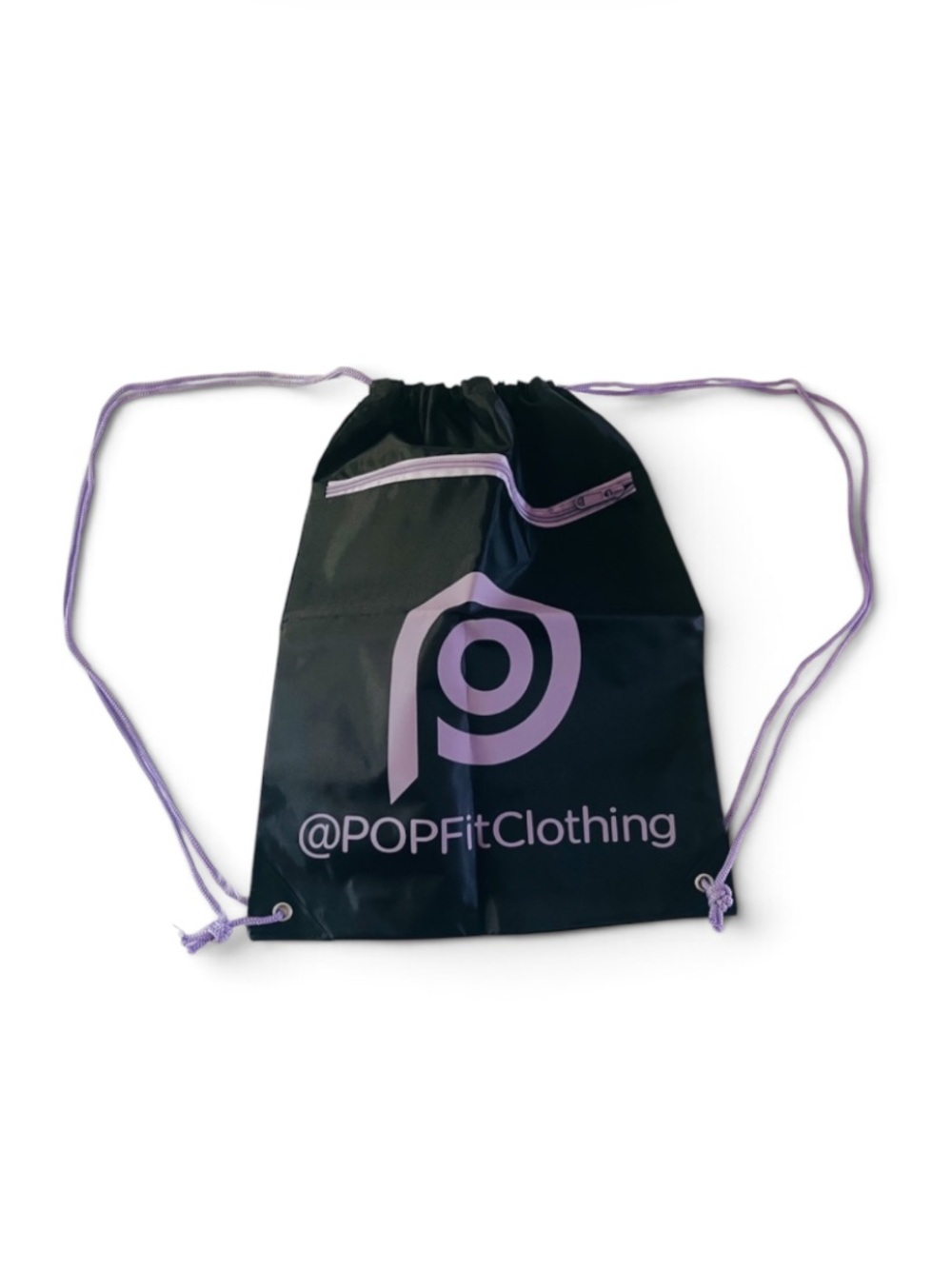 New POP FIT Black Purple Drawstring Zipper Gym Bag Tote